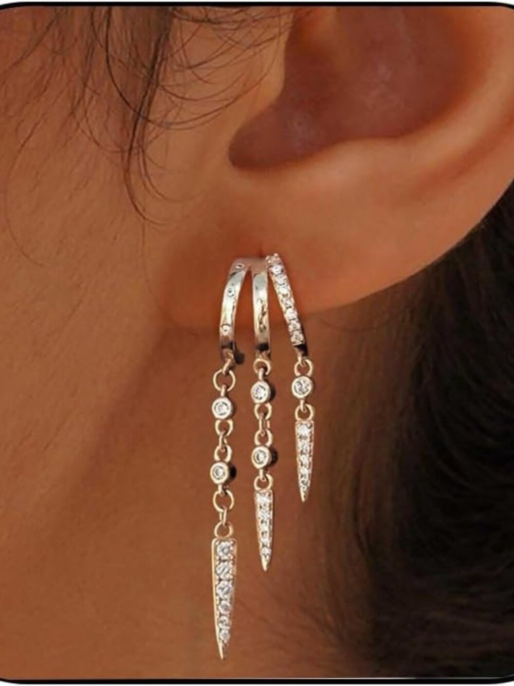 Dangle Earrings for Women,14k Gold Plated Triple Huggie Stud Earrings Cute State